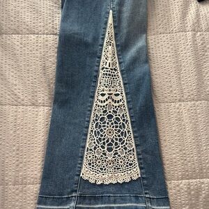 DG2 by Diane Gilman Blue Flare Jeans with Cream Lace Detail